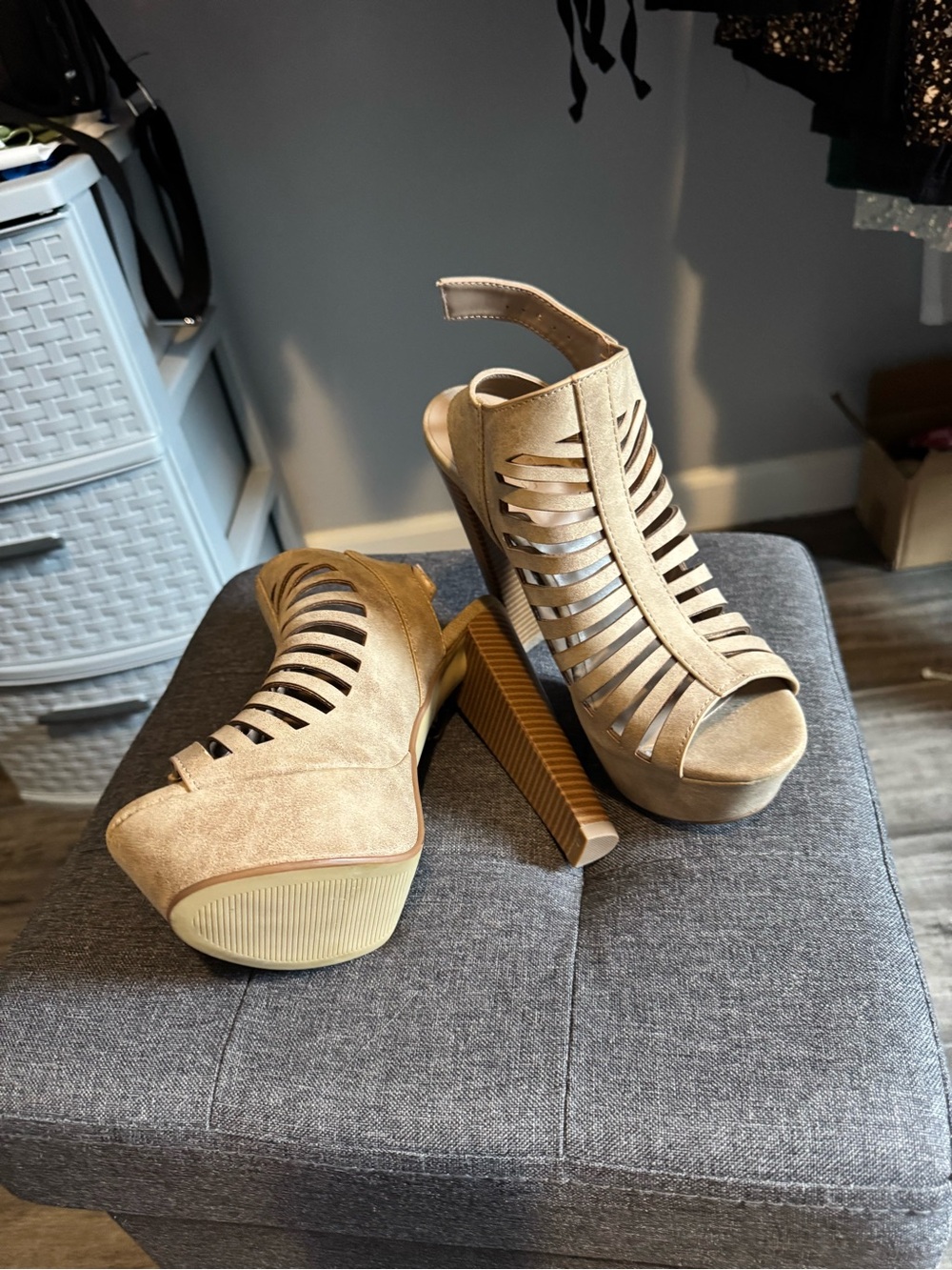Women’s Tan Strappy Platform Heels